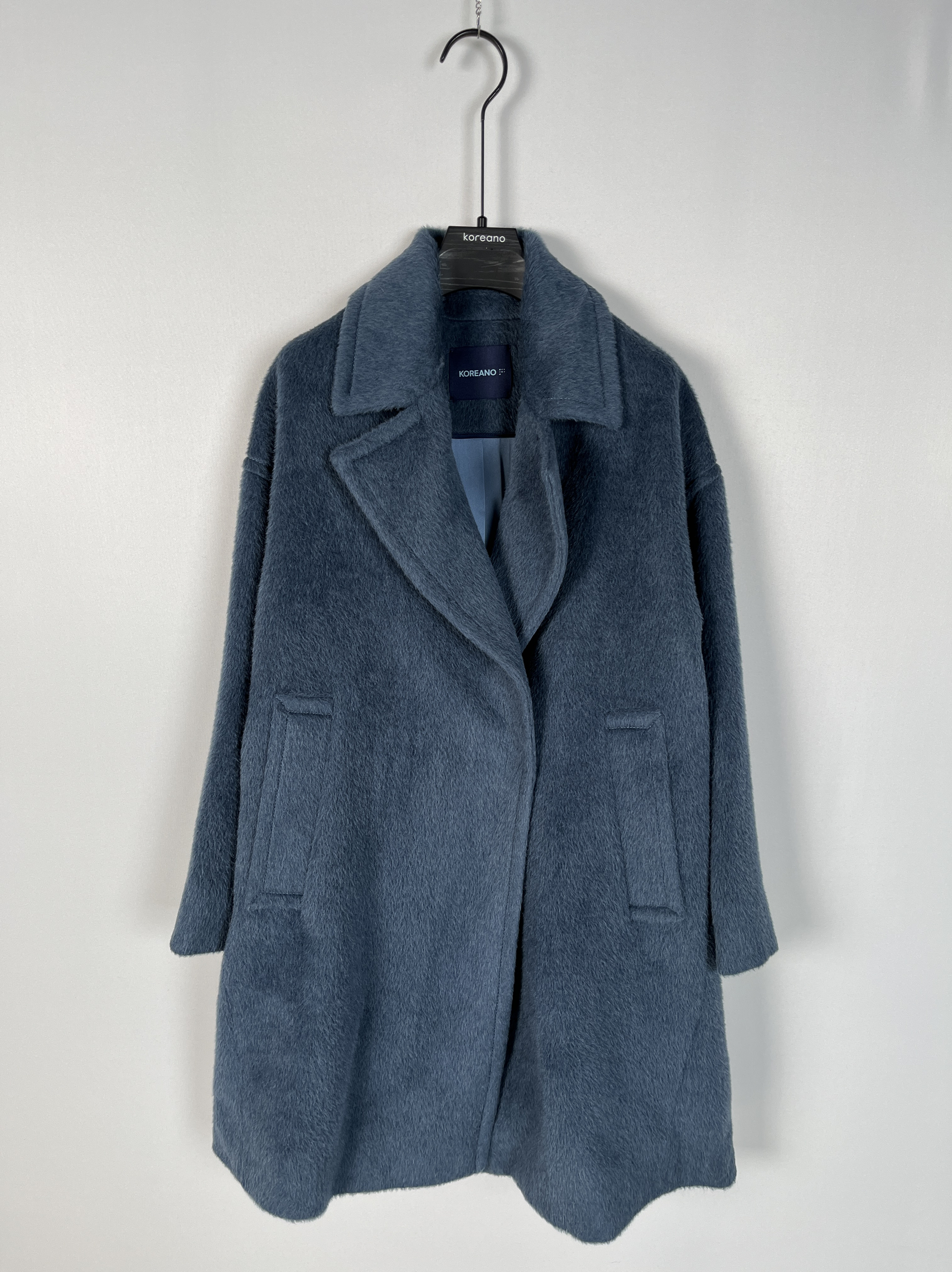 柯利亚诺冬雾霾蓝翻领大廓型羊毛中长款大衣FY7893(JUN)吊牌9990