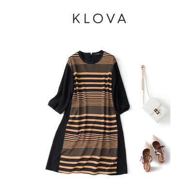 柯罗芭春秋专柜同款织带领边拼接连衣裙【D】LT1153(UN) ￥3990