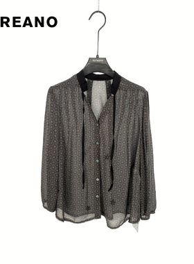 柯利亚诺夏季专柜同款黑绿万花筒V领刺绣花型衬衫CW5089吊牌3280