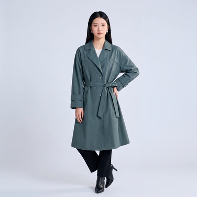 柯利亚诺春秋专柜同款法式简约垂感墨绿风衣 FW4506(JUN)A ￥3190