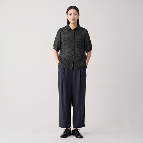 柯利亚诺夏季专柜同款陨石黑棉纱混纺点绣衬衫  CW9251(UN)