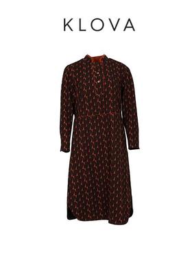 柯罗芭冬季专柜同款橘棕色几何花A型连衣裙  LT6900(UN) ￥4590