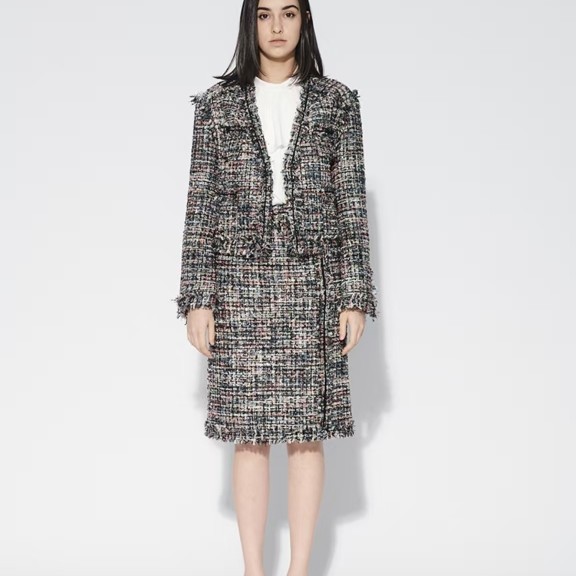 柯利亚诺春秋专柜同款黑粉条粗花呢流苏小香风外套 SW4999 ￥2790