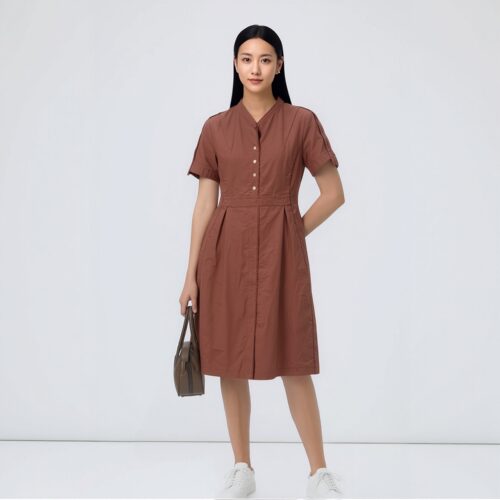 柯利亚诺夏季专柜同款 酒红色小立领半袖连衣裙  LW7988 ￥4880