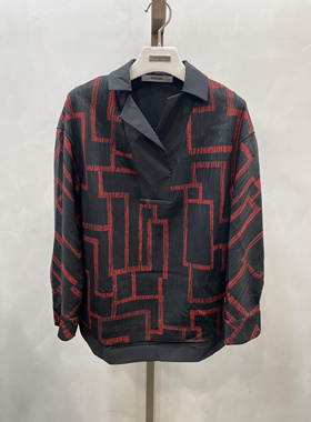 柯利亚诺冬季专柜同款黑红几何花O型衬衫  TT3098(VUN) ￥2680