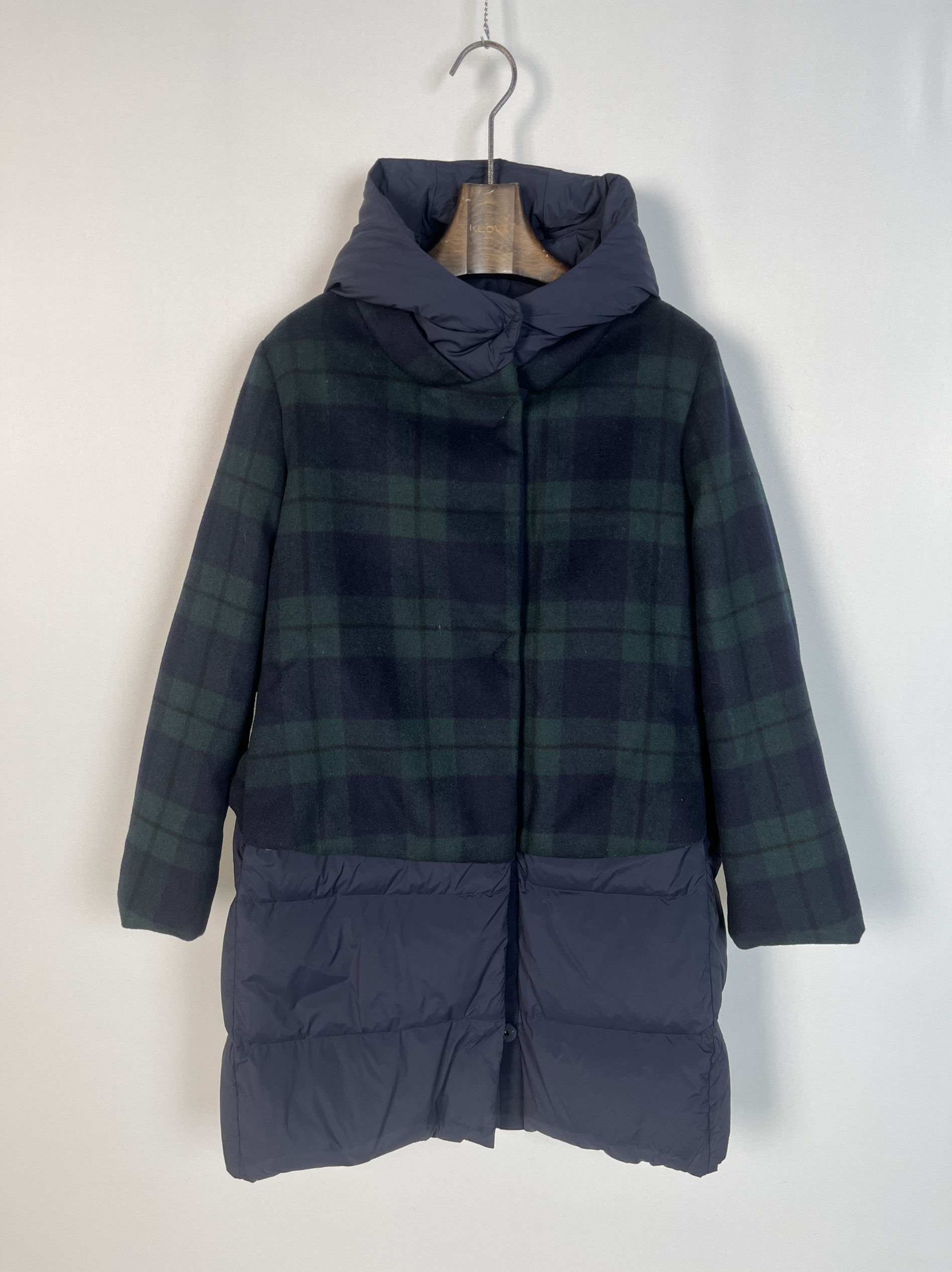 柯罗芭冬季专柜同款格仔双面呢拼接长款羽绒服  YC1092B ￥9900