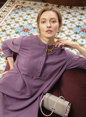 柯罗芭春秋专柜同款紫色小茧型圆领连衣裙  LW9052 ￥3990