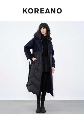 柯利亚诺冬季专柜同款藏蓝假两件拼接连帽长款羽绒服 YC6333(JUN)