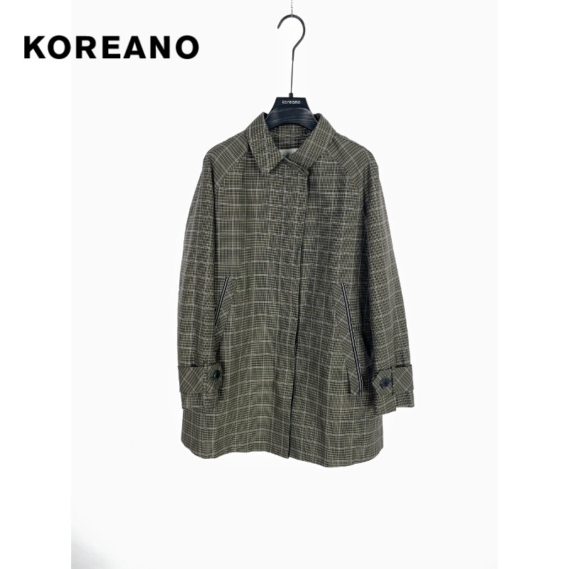 柯利亚诺春秋专柜同款蓝绿格纹简约小A廓形风衣  FW3647 ￥5280