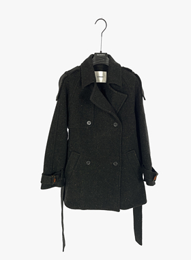 柯利亚诺冬季专柜同款深绿色宽松双排扣毛呢大衣  SY4207 ￥8800