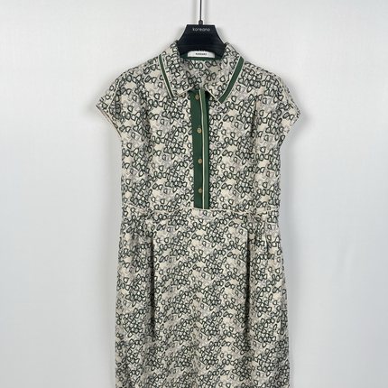 柯利亚诺夏季专柜同款米绿花衬衫领抽绳腰连衣裙  LW0257(9UN)