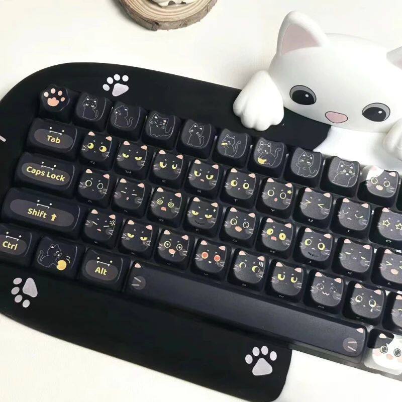 ECHOME 검은 고양이 테마 키캡 145키 세트 PBT 염료 귀여운 새끼 고양이