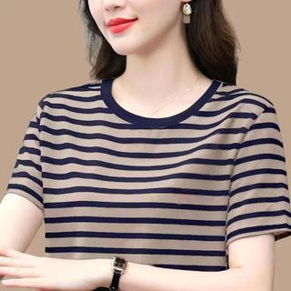 纯棉短袖t恤女2025夏季新款中年妈妈洋气上衣宽松显瘦遮肚半袖衫