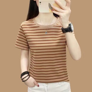 夏装纯棉短袖t恤女士新款胖mm大码宽松显瘦遮肚正肩半袖上衣