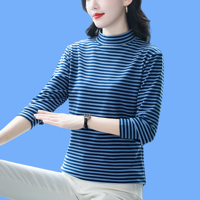 2025年爆款德绒半高领长袖打底衫女秋冬胖mm大码加绒保暖内搭上衣