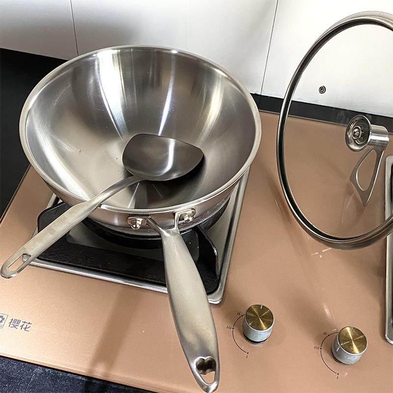 304不锈钢家用炒锅 26cm无铆钉小炒锅无涂层不沾锅具电磁炉通用