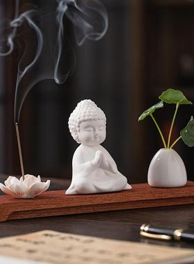 禅意白瓷如来佛像线香炉香插摆件茶宠家居客厅办公室茶空间装饰品