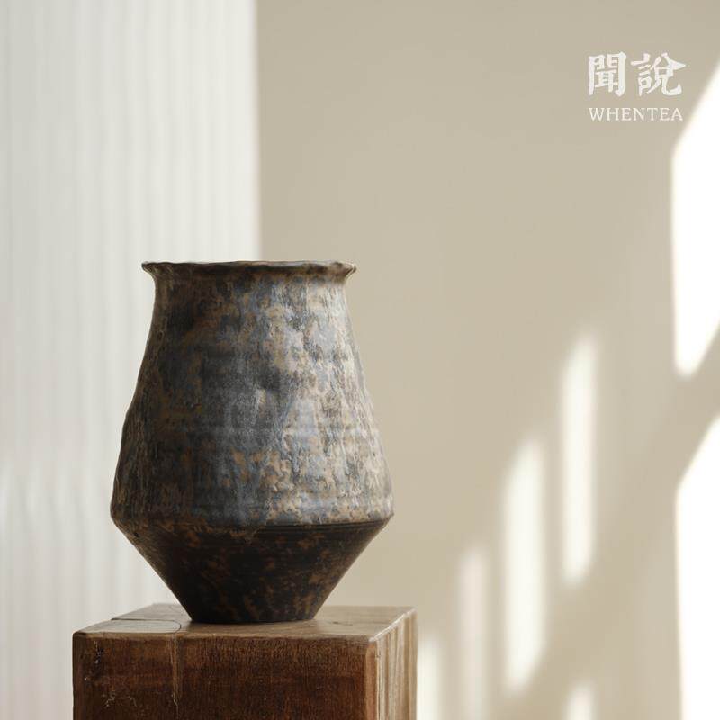 闻说|日式侘寂风纯手工大花瓶 景德镇陶艺茶空间花器摆件茶道具