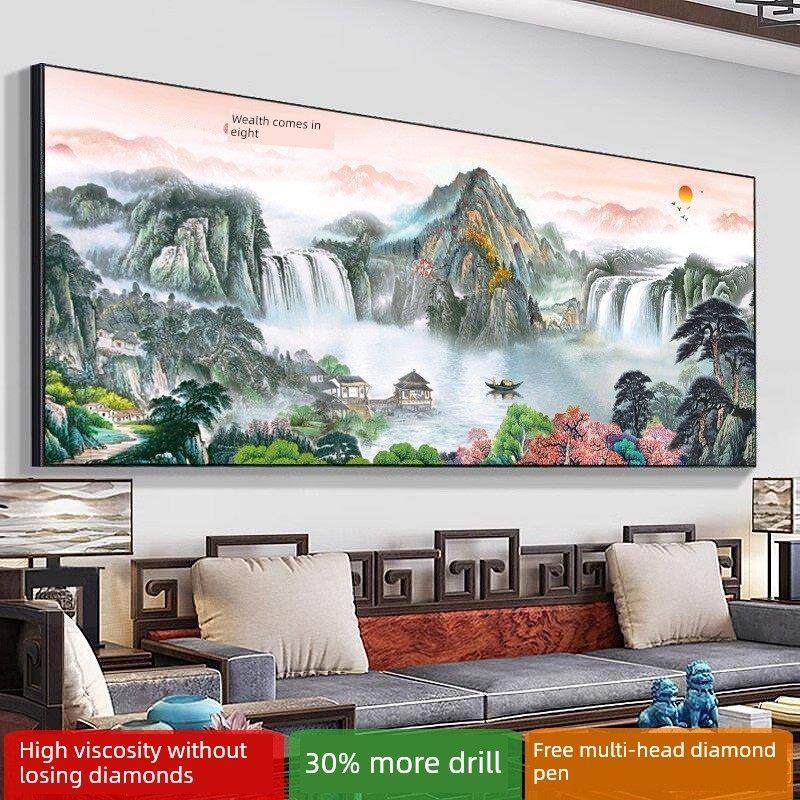 八方来彩钻石画《钻石山水招财进宝》大图砖石秀点钻石十字绣客厅,居家布艺,十字绣套件,淘宝优惠券,粉丝福利购,淘宝优惠卷