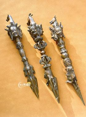 黄铜大号三面马头明王金刚橛普巴杵金刚杵用品收藏礼品家居装饰品