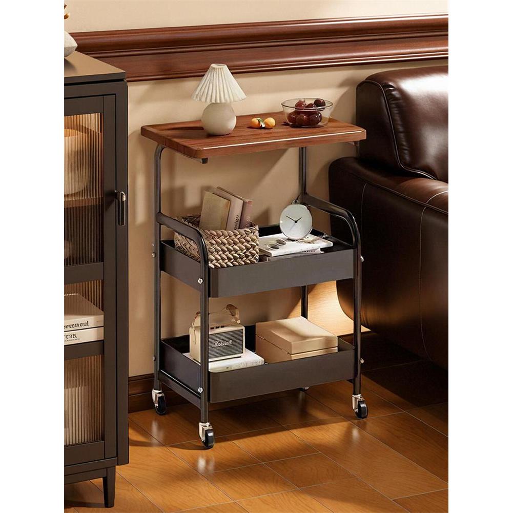 中古风小推车零食置物架复古客厅移动茶几边柜沙发边几小桌子收纳