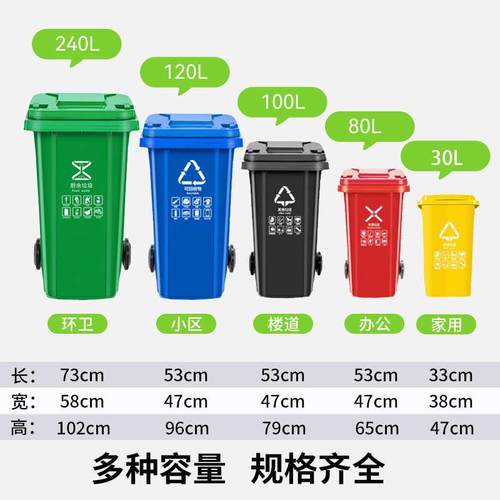 户外垃圾桶商用240L大容量环卫桶物业小区垃圾分类桶特厚挂车专用