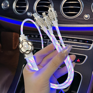 网红高级女神款车载充电器超级快充一拖三镶钻奔驰宝马奥迪保时捷汽车充电器三合一数据线