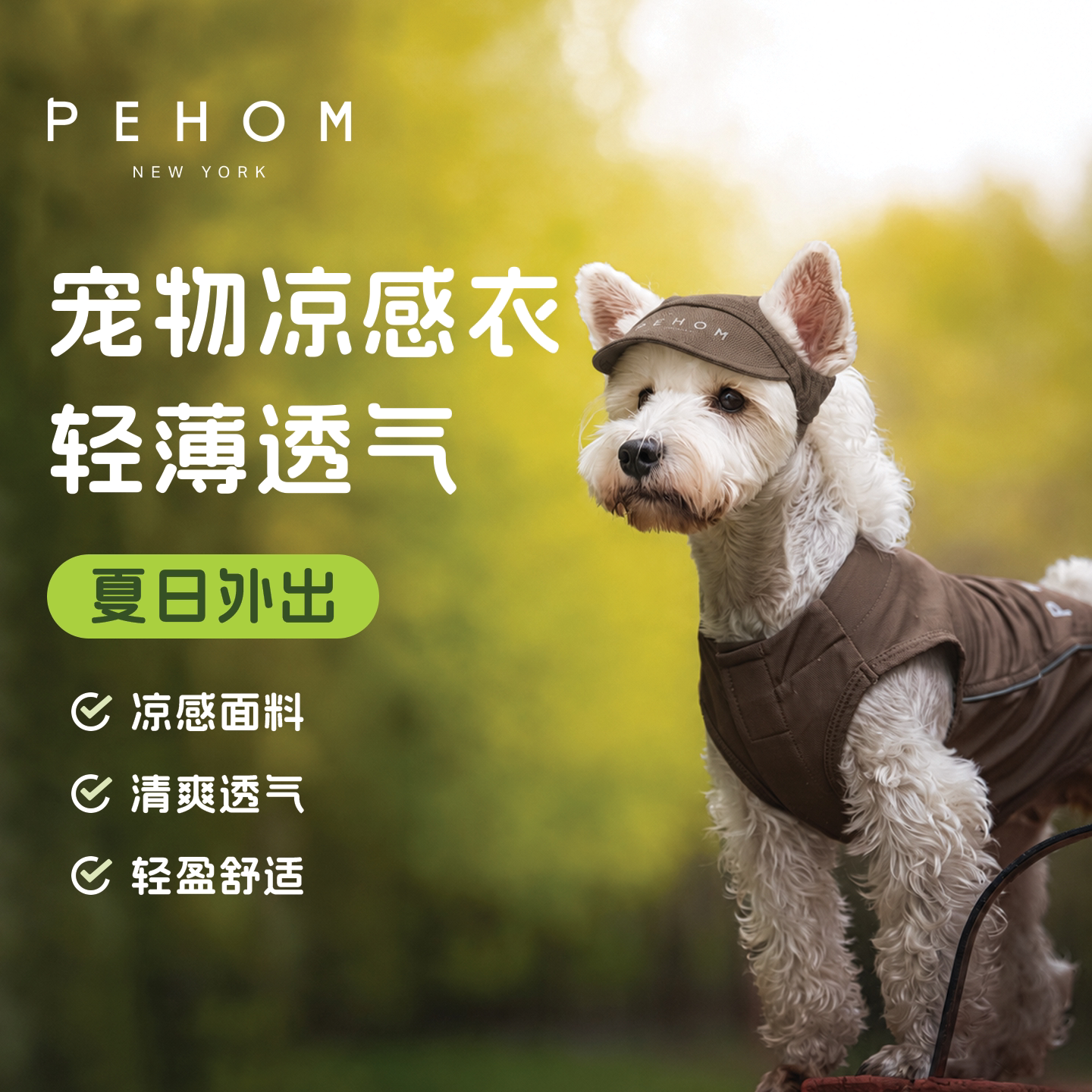 美国PEHOM宠物凉感反光运动背心透气狗狗猫咪轻盈户外夏季