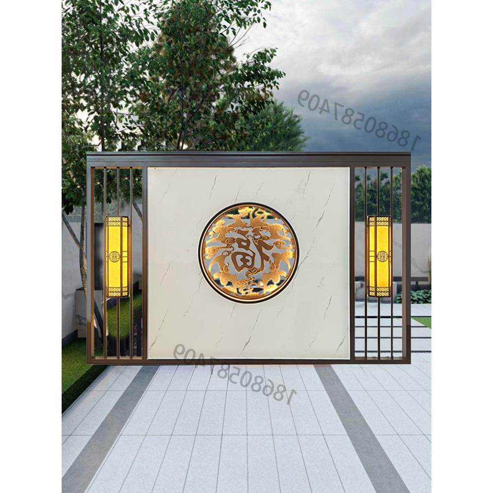 庭院入户不锈钢迎门墙新中式金属格栅屏风定制别墅小区园林影壁墙