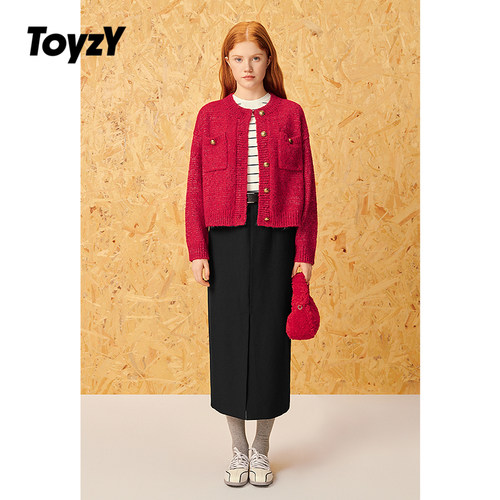 ToyzY氛围感花纱圆领针织开衫