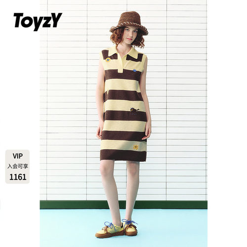 ToyzY条纹Polo领H型连衣裙2026夏季新款趣味刺绣背心裙ZC36206680