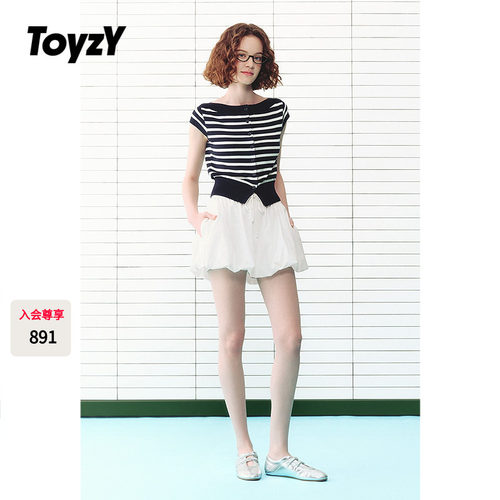ToyzY2026夏季新款撞色条纹针织衫女短款小盖袖上衣ZC36206600