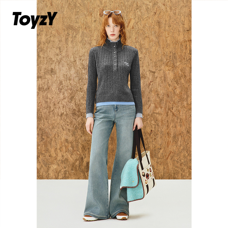 ToyzY100绵羊毛智性假两件高领针织衫上衣女2025冬新款ZC35506540