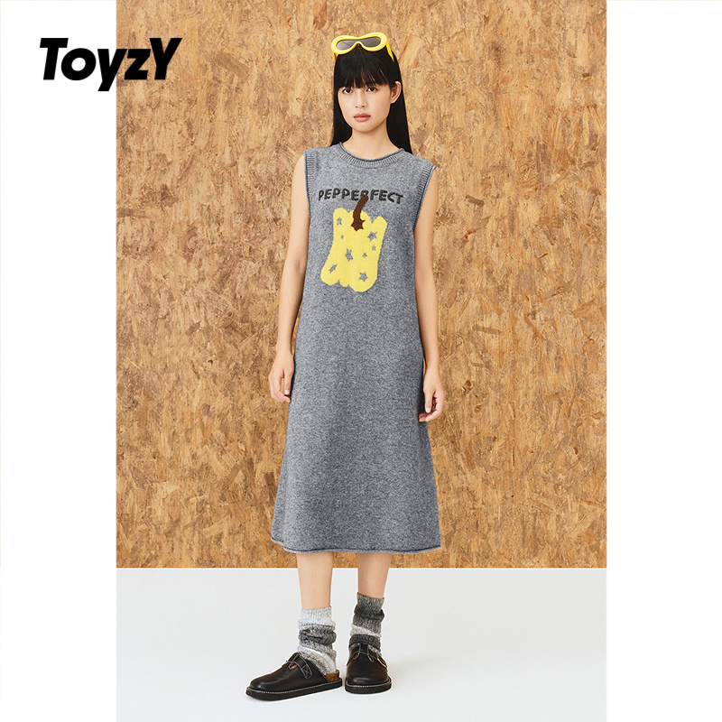 ToyzY 趣味彩椒羊毛羊绒针织背心连衣裙长款2025冬新品ZC35506200