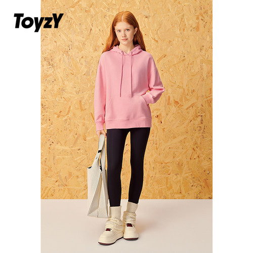 ToyzY 浅粉色重磅棉质连帽卫衣女宽松落肩版ZC35160030