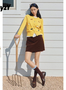 ToyzY小马刺绣圆领针织开衫女短款100羊毛2026春季新品ZC36106820
