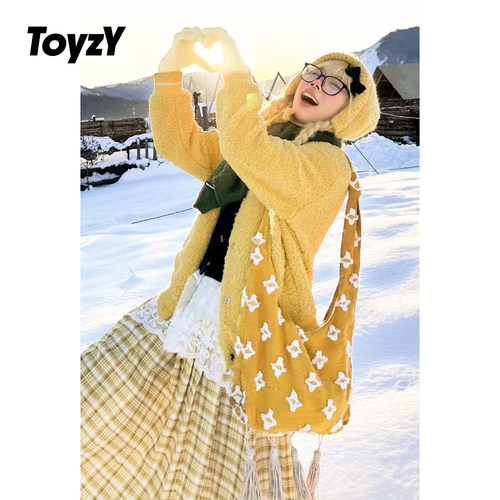 ToyzY多巴胺黄色仿羊羔绒棒球服外套女宽松夹克ZC34510040