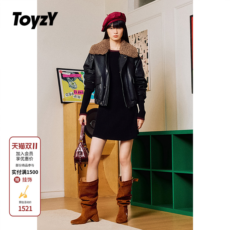 ToyzY羊羔毛翻领环保皮衣外套羽绒服女鸭绒2025冬新款ZC35508170
