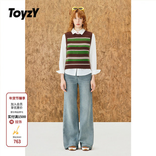 ToyzY100羊毛撞色条纹针织背心马甲女外穿2025冬季新款ZC35504010