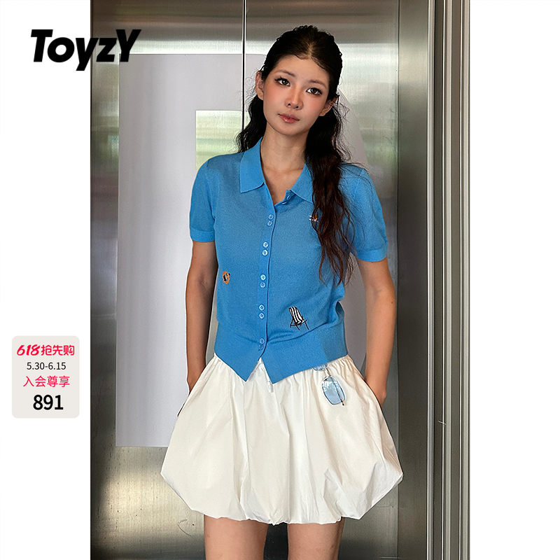 ToyzY2026夏季新款趣味刺绣翻领针织衫短袖上衣女薄款ZC36206540