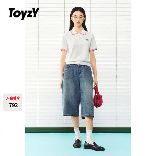 ToyzY2026夏季新款趣味小狗印花撞色翻领T恤女上衣ZC36206370