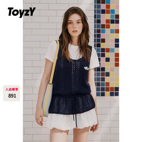 ToyzY镂空针织背心女2026夏季新款小鱼刺绣抽绳针织衫ZC36206710