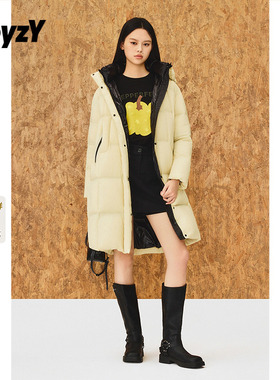 ToyzY浅黄色立领连帽羽绒服女长款90鸭绒2025冬季新款ZC35508190