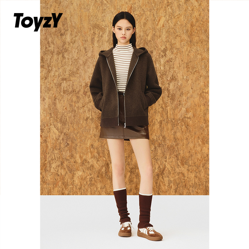 ToyzY 羊毛骆驼绒双面呢连帽外套女宽松2025秋新款ZC35310270