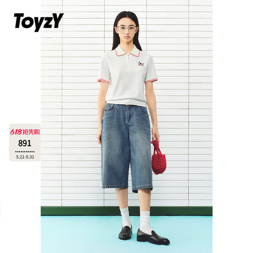 ToyzY2026夏季新款趣味小狗印花撞色翻领T恤女上衣ZC36206370