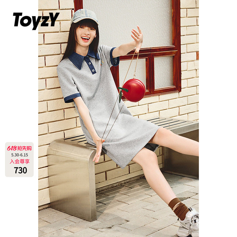 ToyzY牛仔polo领短袖连衣裙女夏季休闲风空气层棉ZC35205400