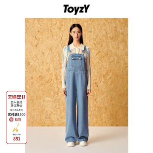 宽松阔腿裤 女长款 风牛仔背带裤 ToyzY2024春夏浅蓝工装