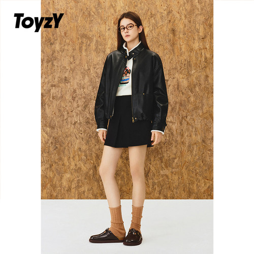 ToyzY环保PU皮毛毛立领机车风外套女宽松2025冬季新款ZC35510070