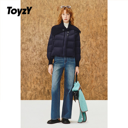ToyzY拼接针织翻领羽绒服女短款保暖鸭绒2025冬季新款ZC35508330
