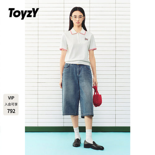 ToyzY2026夏季新款趣味小狗印花撞色翻领T恤女上衣ZC36206370